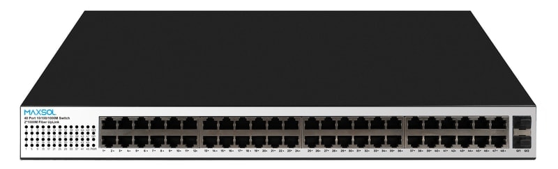 Switch PoE Maxsol PS14802SFG de 48 puertos con puertos Ethernet y panel frontal