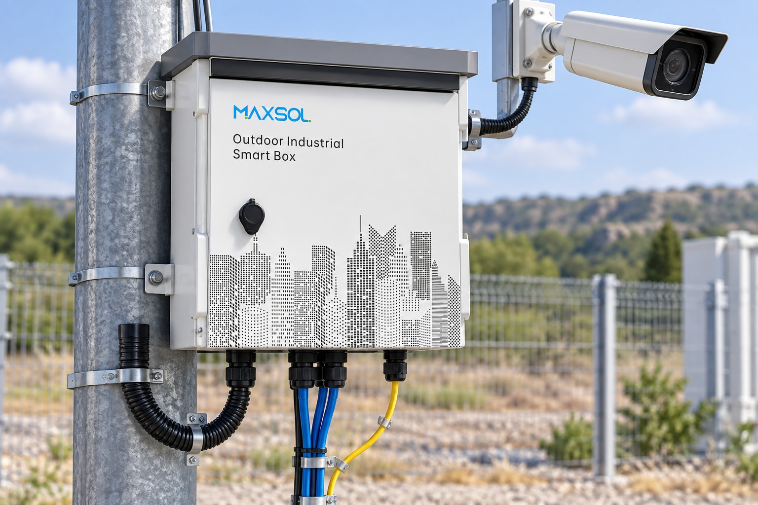 Gabinete inteligente exterior Maxsol SBOX2802SFG-I con puertos PoE, ranuras SFP y alimentación de corriente alterna