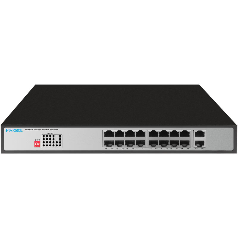 Switch Gigabit PoE+ de 16 puertos, 300 W y 2 enlaces de subida