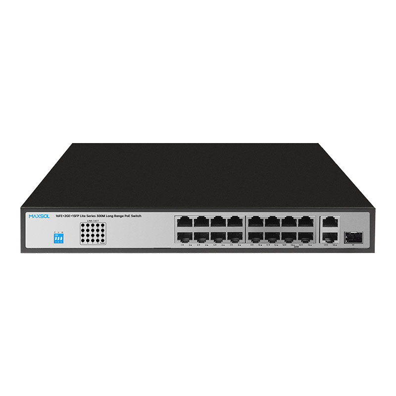 Switch PoE+ Fast Ethernet de 16 puertos con enlaces de subida Gigabit