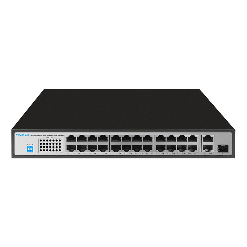 Switch PoE+ Fast Ethernet de 24 puertos con enlaces de subida Gigabit