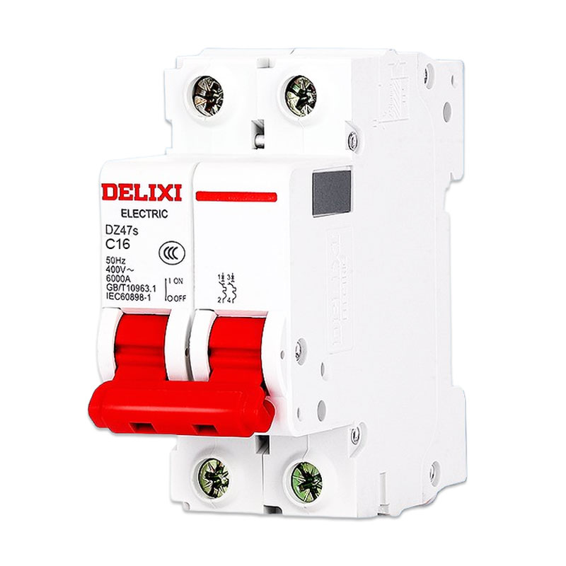 Interruptor termomagnético bipolar de 16 A, curva C, capacidad interruptiva de 6 kA, para riel DIN