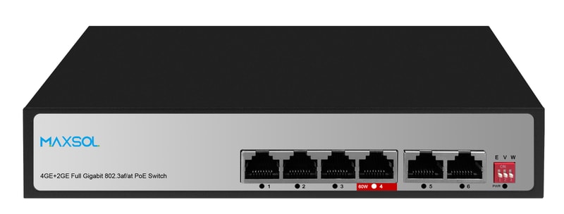 Switch PoE Gigabit no administrable de largo alcance, 4 puertos, 65W