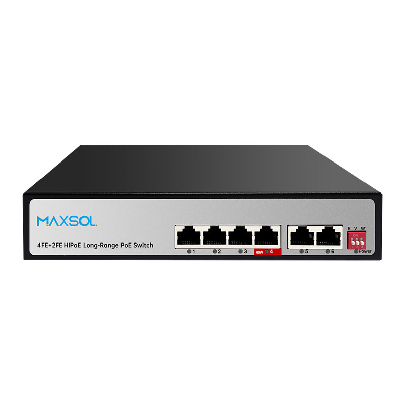 Switch Hi-PoE de 4 puertos y 65 W, alcance de 300 m y VLAN