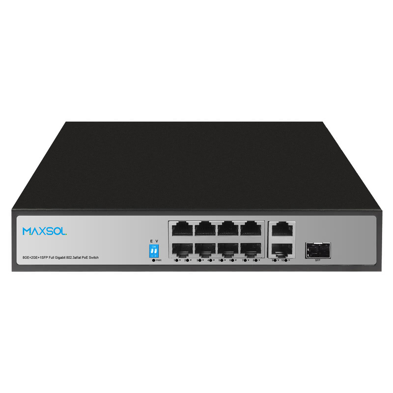 Switch Gigabit PoE+ PS1802FG de 8 puertos con enlaces RJ45 y SFP
