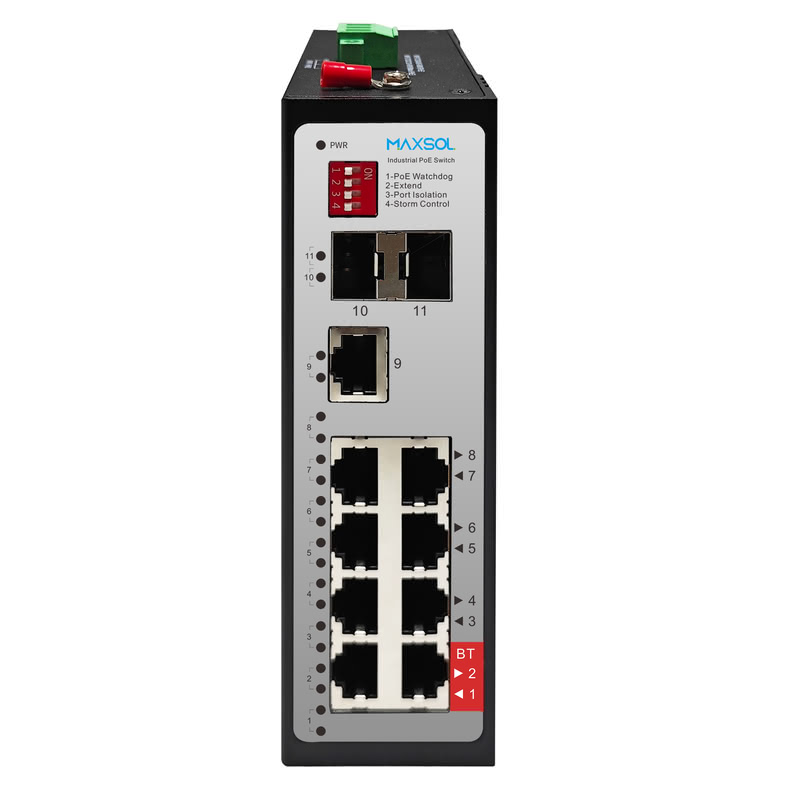 Switch industrial HiPOE de 8 puertos, BT de 90 W y SFP